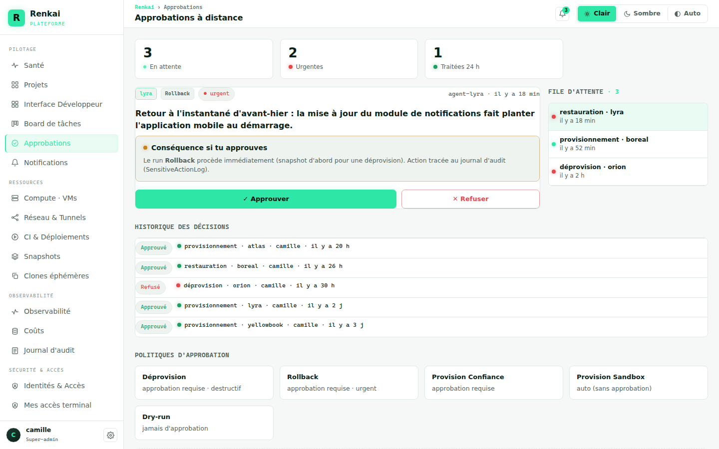 Les approbations à distance, en mode clair