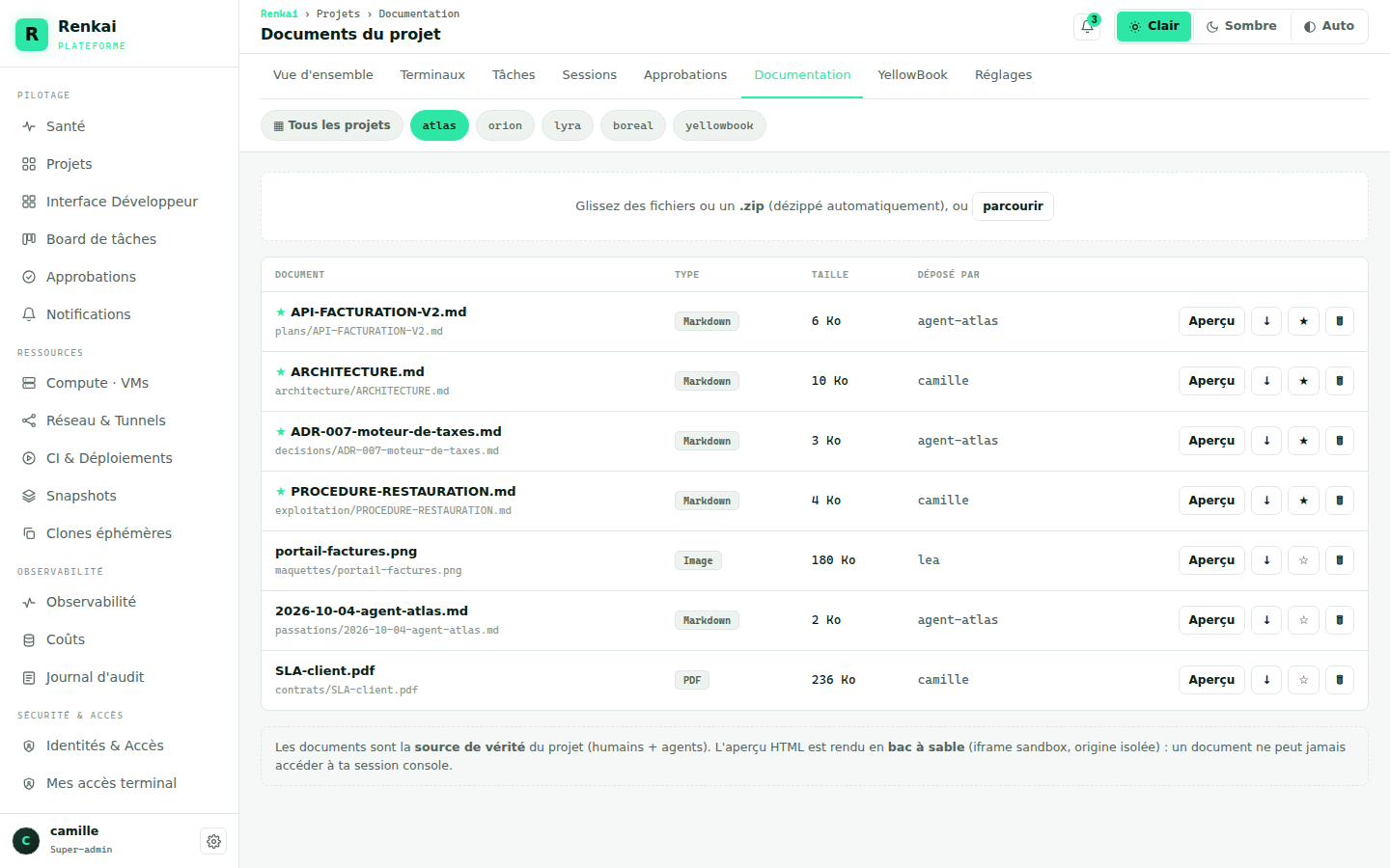 Les documents du projet Atlas, en mode clair