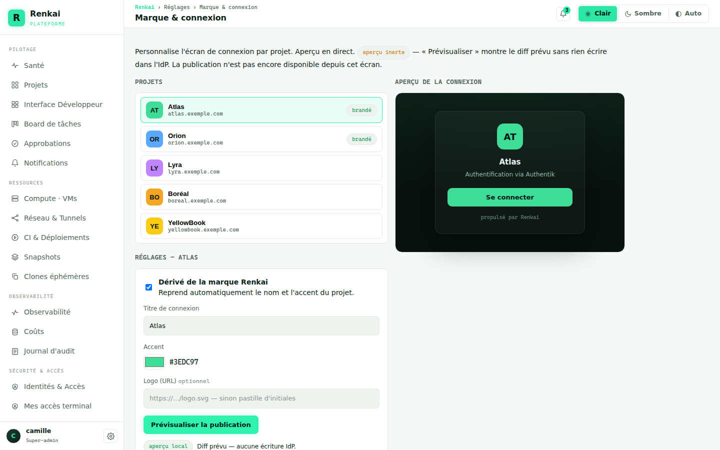La personnalisation de l'écran de connexion, en mode clair