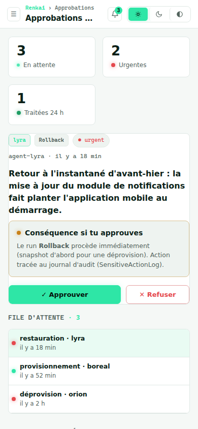 Une approbation sur téléphone, en mode clair