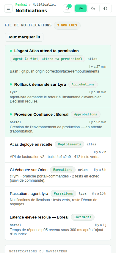 Les notifications sur téléphone, en mode clair